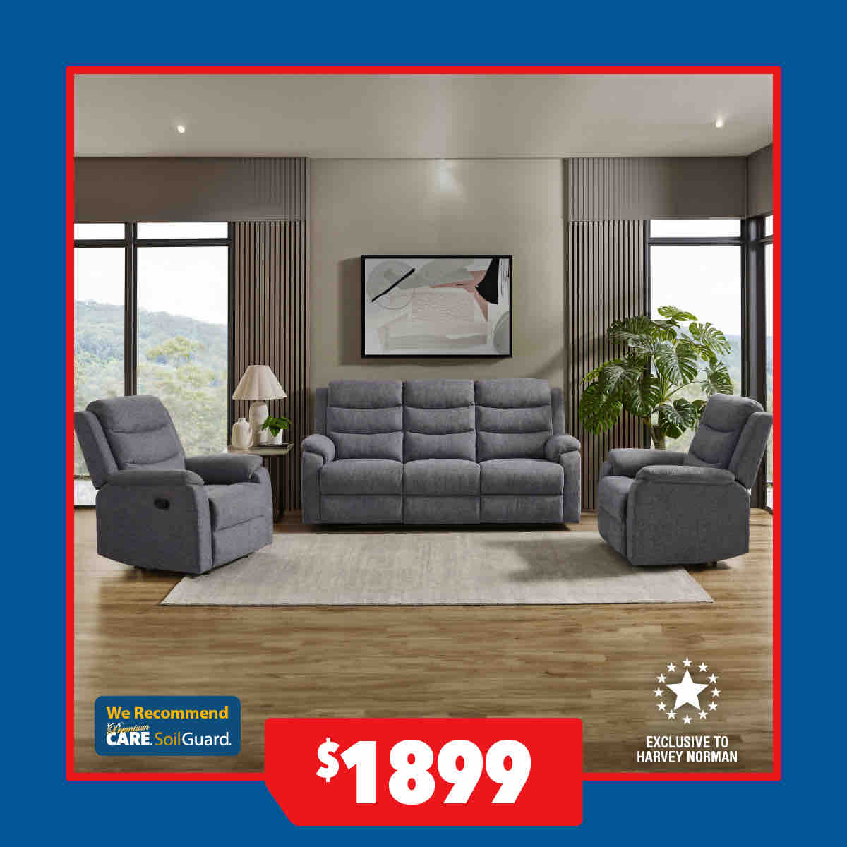 Lennox 3-Piece Fabric Recliner Lounge Suite