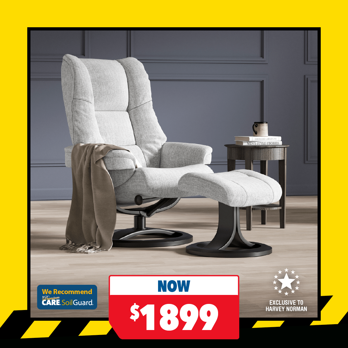 Freya Fabric Recliner and Footstool - Silver Streak2