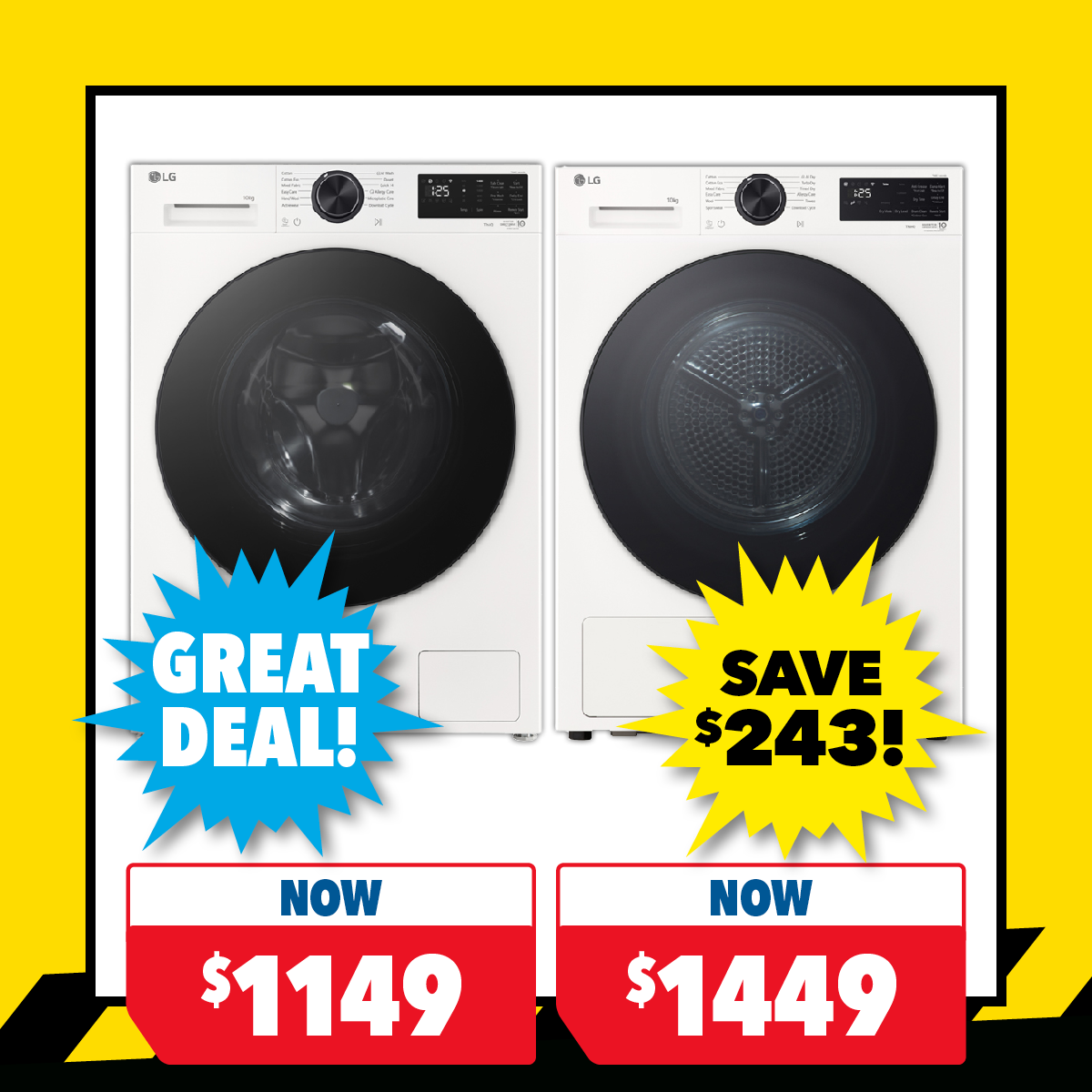 LG 10kg Washer & 10kg Heat Pump Dryer