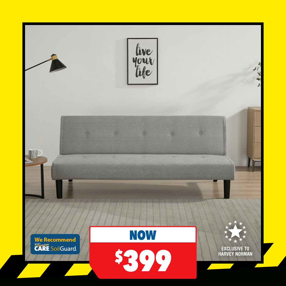 Oslo Fabric Sofa Bed - Light Grey