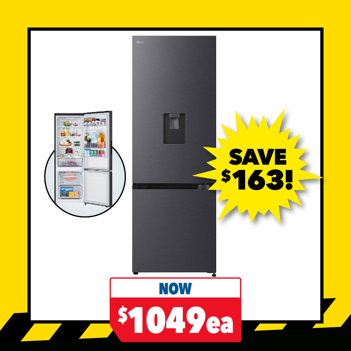LG 335L Bottom Mount Smart Fridge Freezer with Water Dispenser