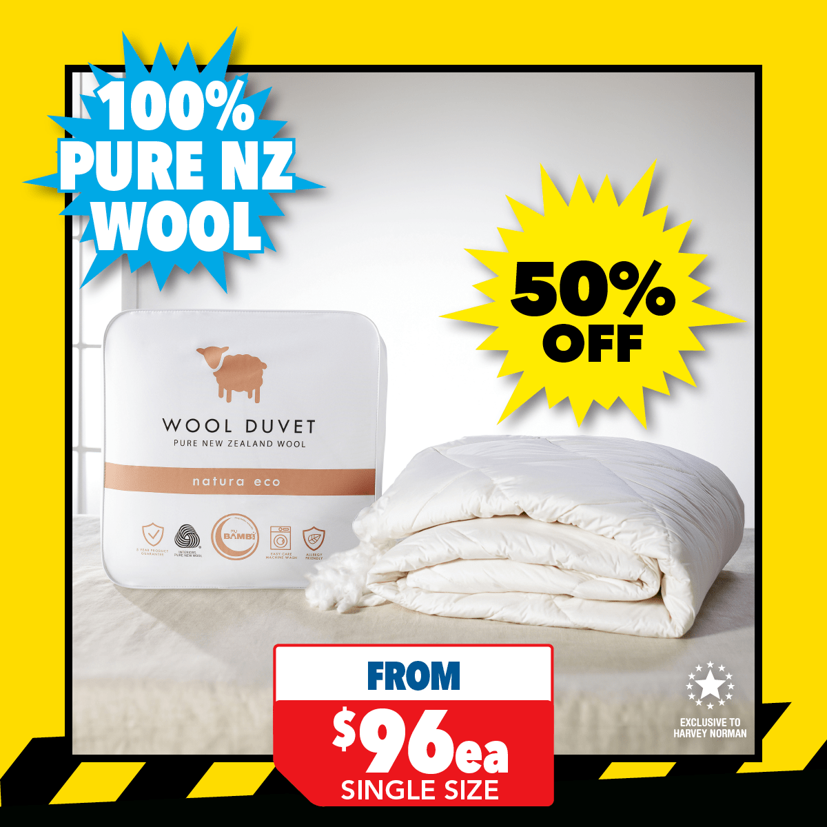 Natura Eco NZ Wool 350gsm Duvet Inner by Bambi