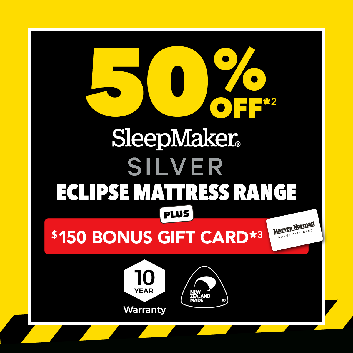 50% Off* SleepMaker Silver Eclipse Mattress Range