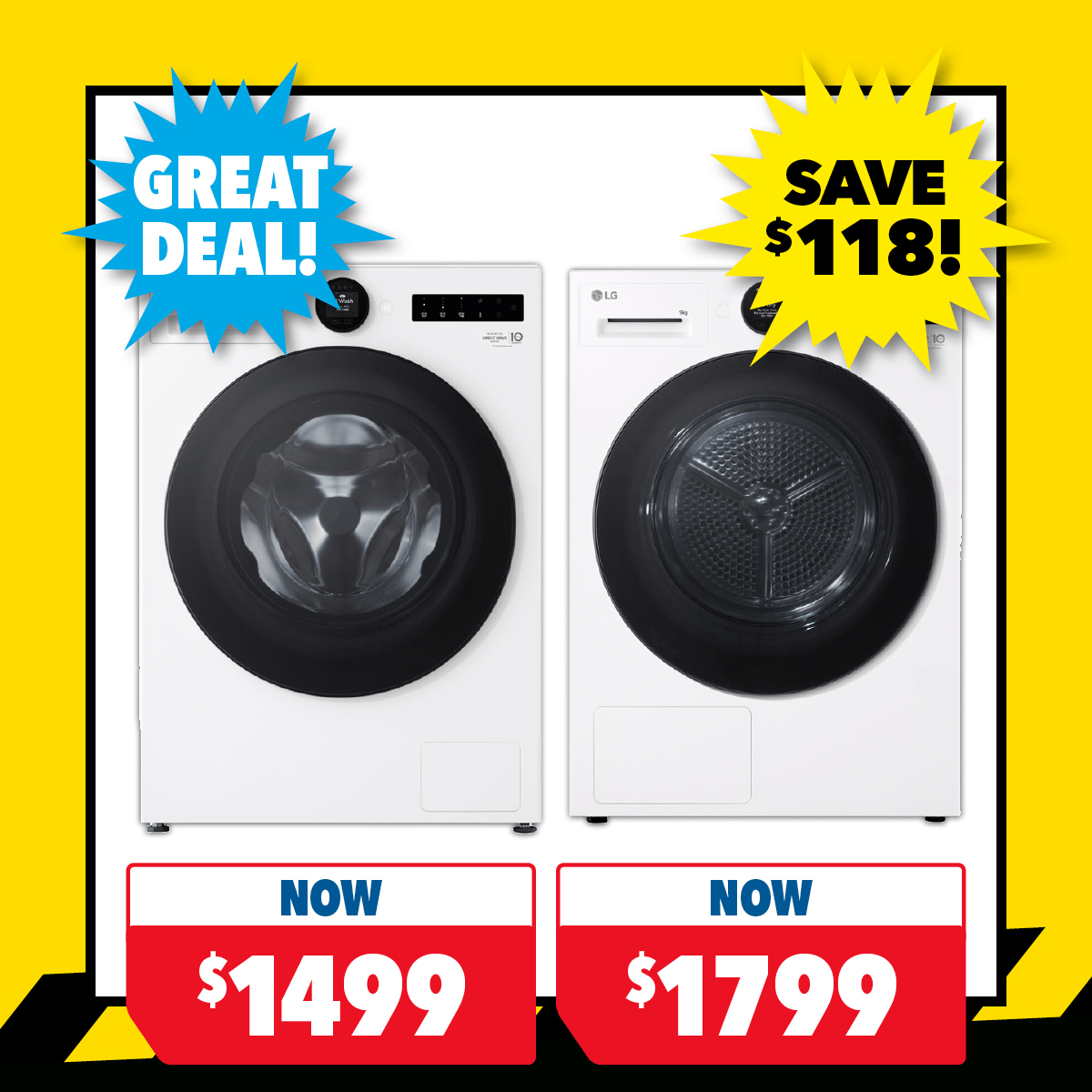 LG 9kg Front Loader Washer & 9kg Heat Pump Dryer