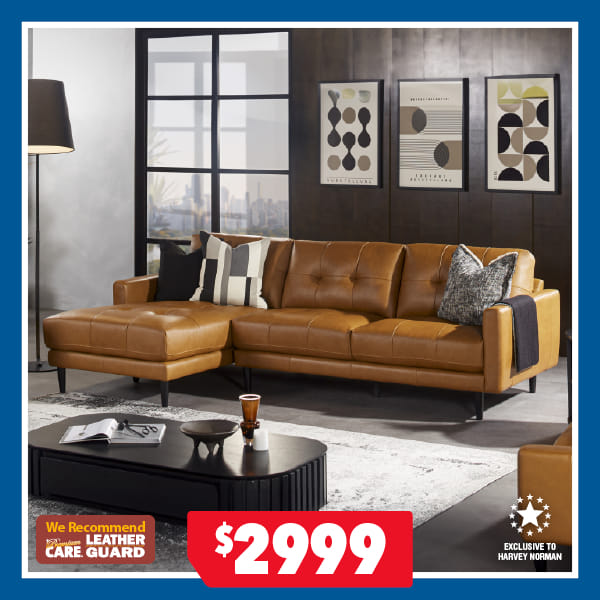 Cypress 3-Seater Leather Sofa with Left Hand Facing Chaise