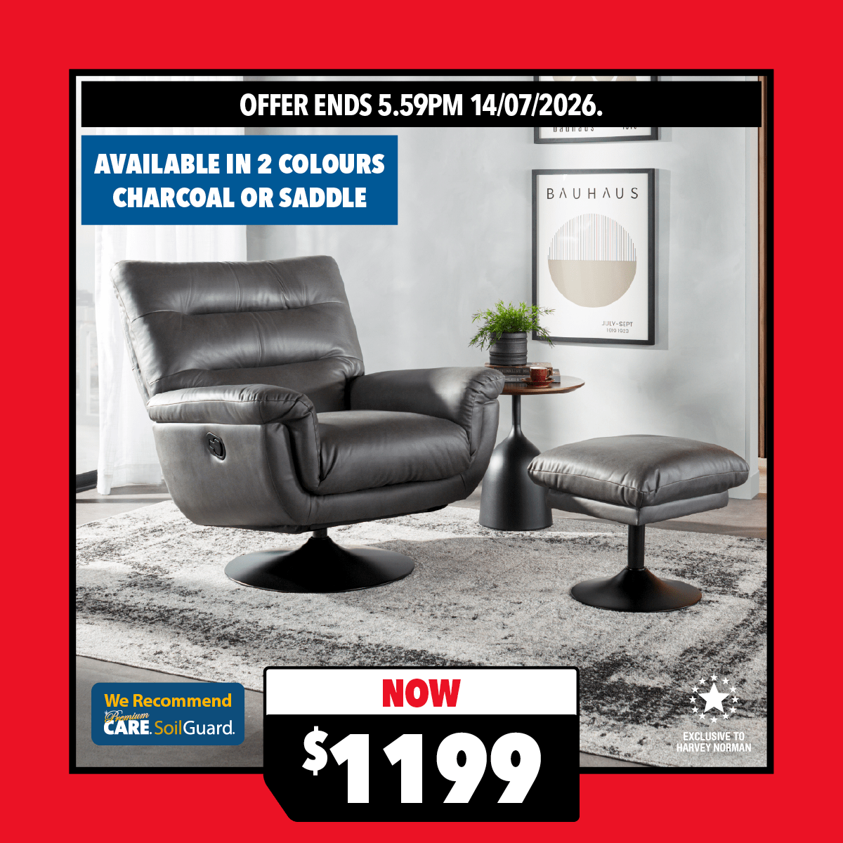 Atessa Fabric Recliner and Footstool