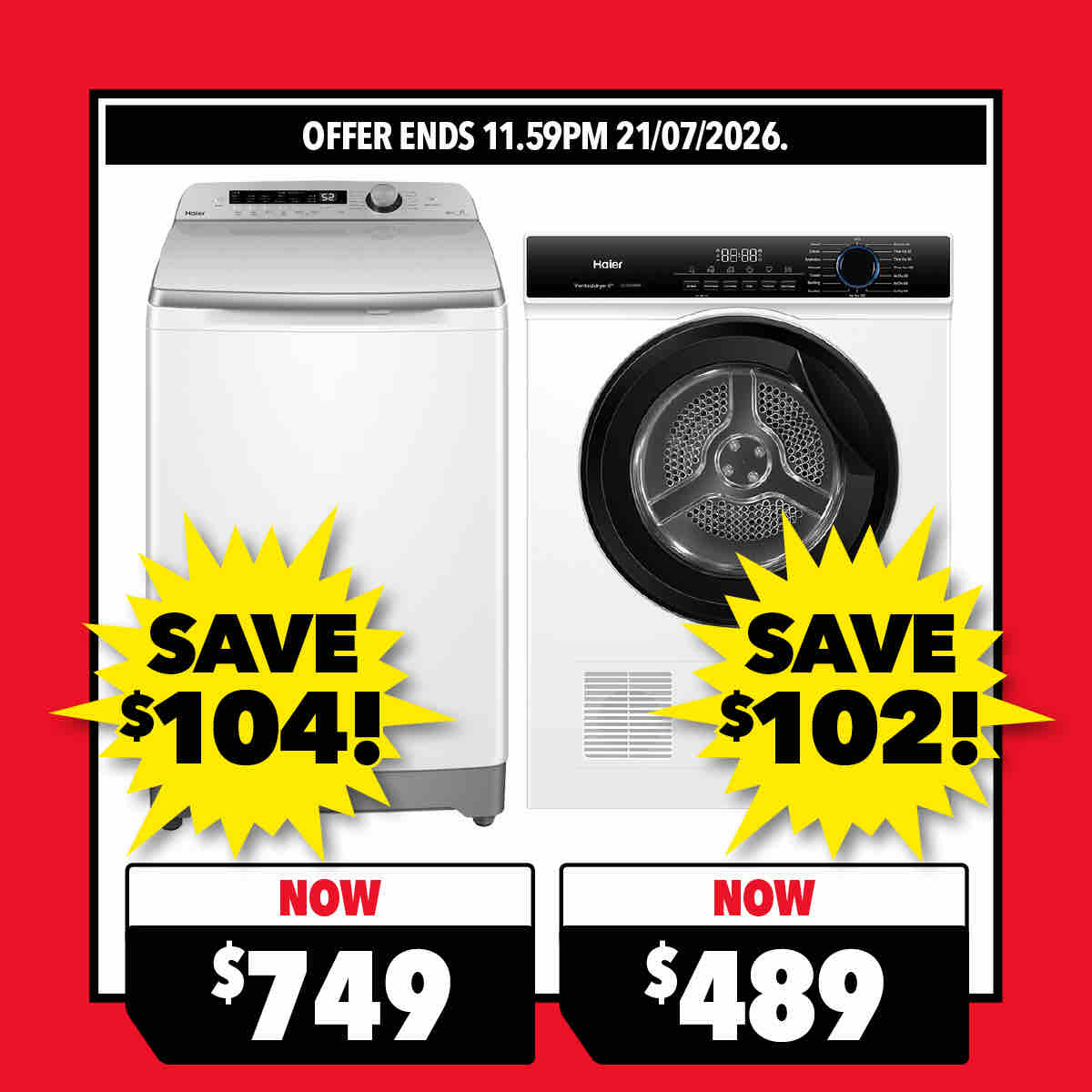 Haier 8kg Top Load Washer & 6kg Sensor Vented Dryer