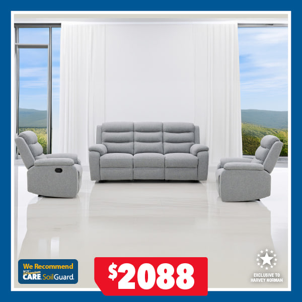 Carlow 3-Piece Fabric Recliner Lounge Suite