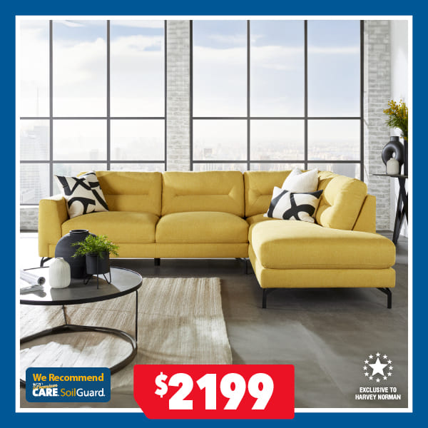 Verona 3-Seater Buttercup Fabric Corner Sofa