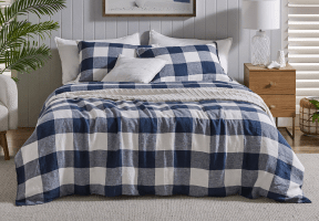 ['Marvin' Blue Check Quilt Cover Set* - Queen]