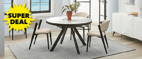 ['Kyoto' 5-Piece Round Extension Dining Setting - Beige PU]