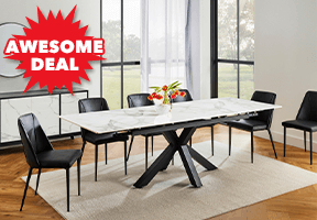 ['Starla' 7-Piece Extension Dining Setting with 'Cosmo' Black PU Dining Chairs]