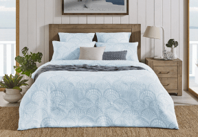 ['Shell Beach' Blue Quilt Cover Set^ - Queen]