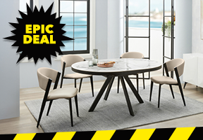 ['Kyoto' 5-Piece Round Extension Dining Suite - Beige PU]