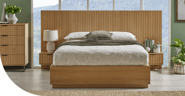 ['Rios' Extended Gaslift Queen Bed with 1-Drawer Bedside Tables]