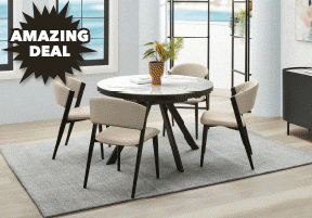 ['Kyoto' 5-Piece Round Extension Dining Suite - Beige PU]