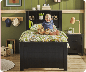 ['Nero' Single Bookcase Bed - Black]