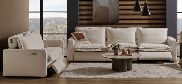 ['Dream' 3.5-Seater Fabric Powered Recliner Sofa]