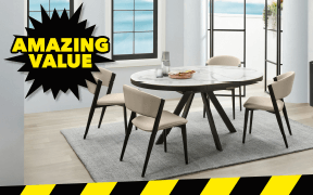 ['Kyoto' 5-Piece Round Extension Dining Set - Beige PU]