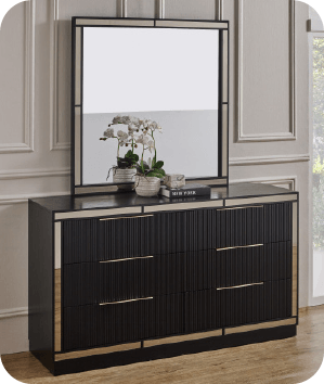 ['Caravel' 6-Drawer Dresser with Mirror - Black]