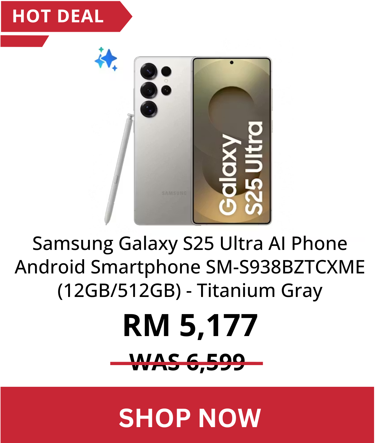 Samsung Galaxy S25 Ultra AI Phone Android Smartphone SM-S938BZTCXME (12GB/512GB) - Titanium Gray