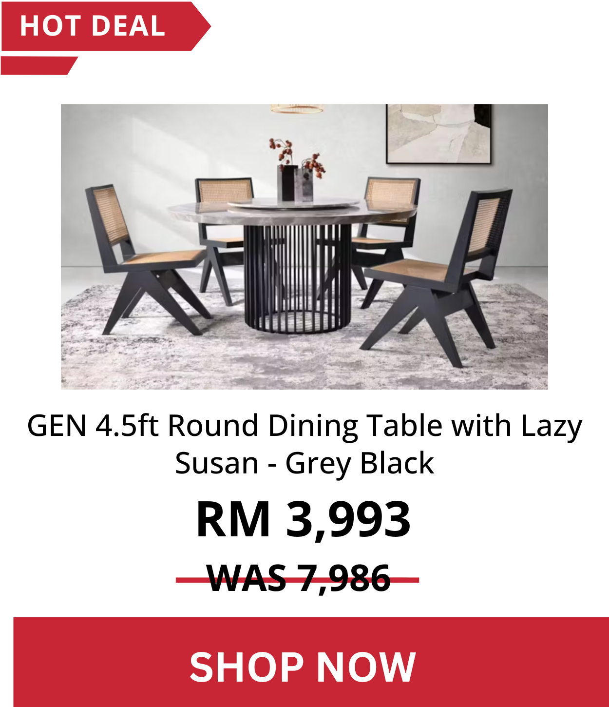 GEN 4.5ft Round Dining Table with Lazy Susan - Grey Black