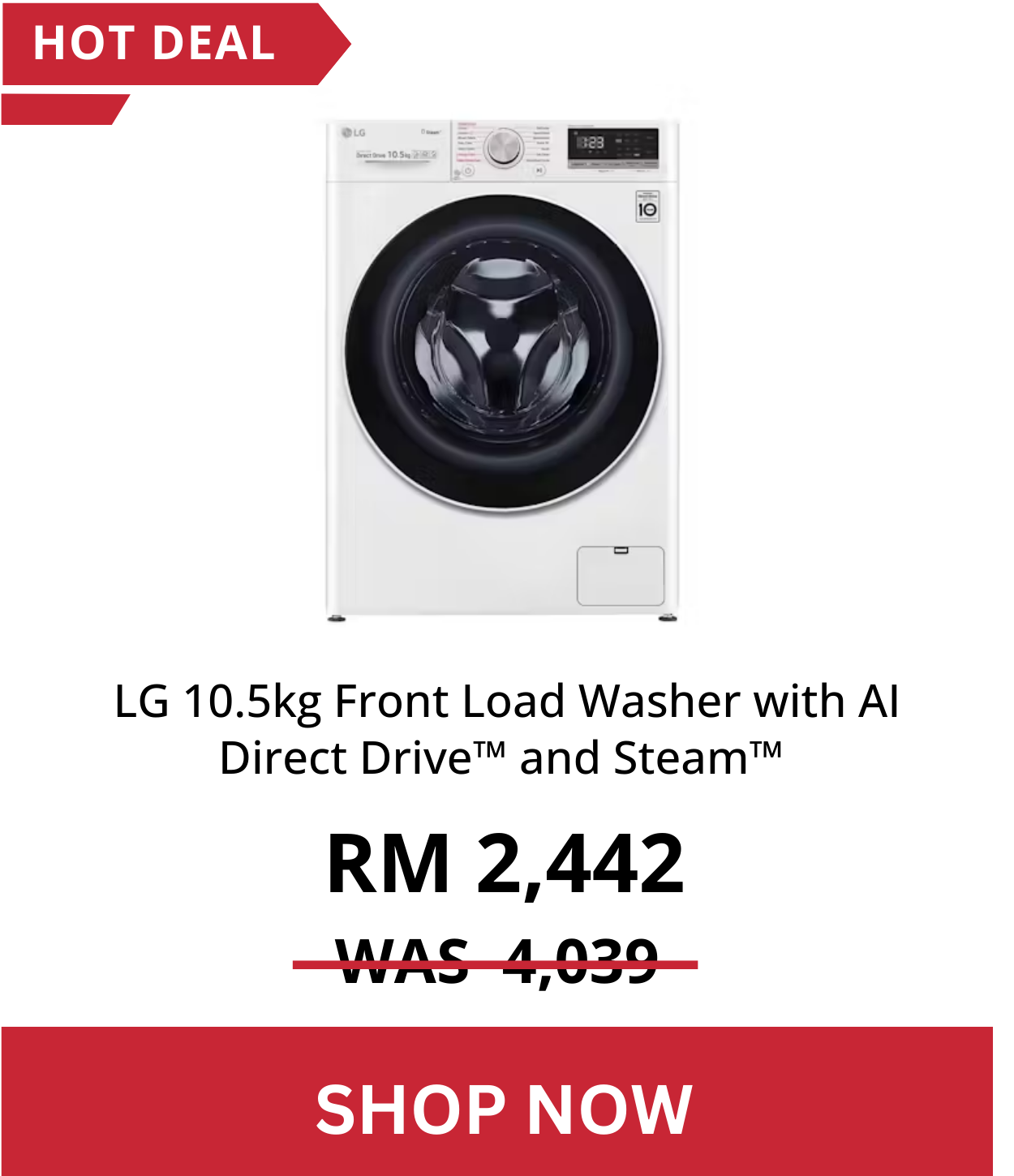 LG 10.5kg Front Load Washer with AI Direct Driveâ„¢ and Steamâ„¢ (FV-1450S4W)