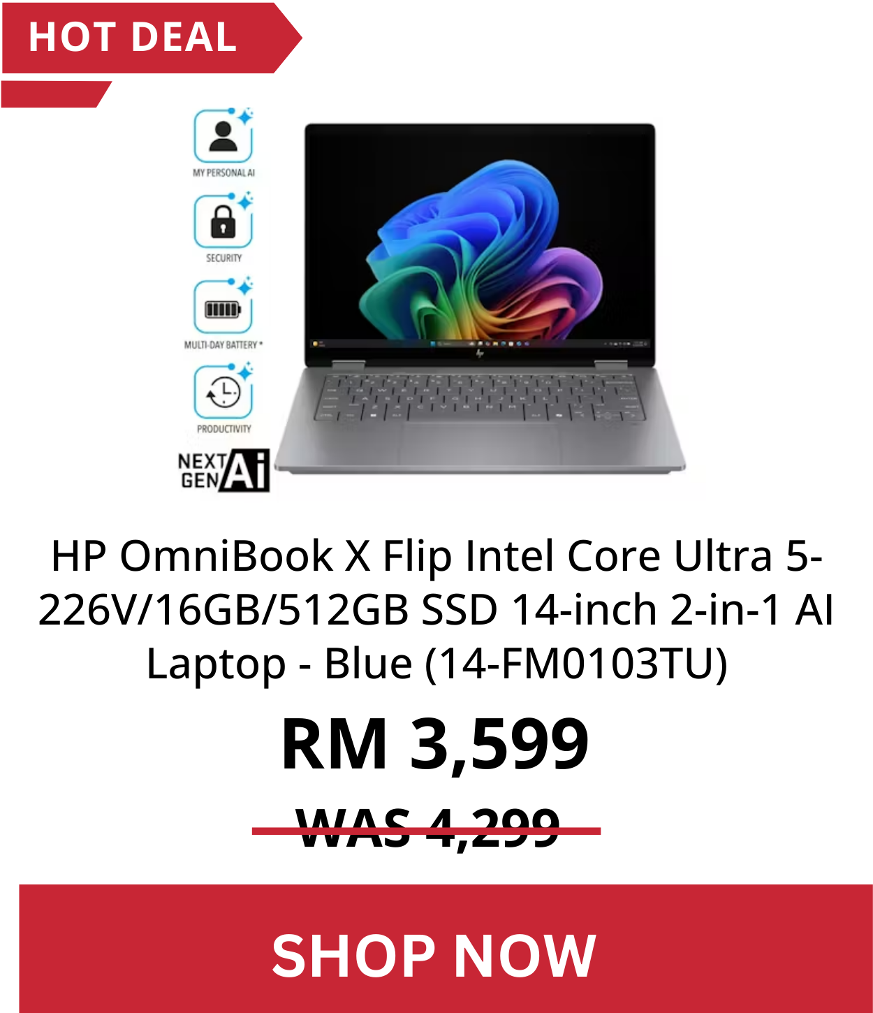 HP OmniBook X Flip 14" 2-in-1 AI Laptop (Ultra 5 / 16GB / 512GB)