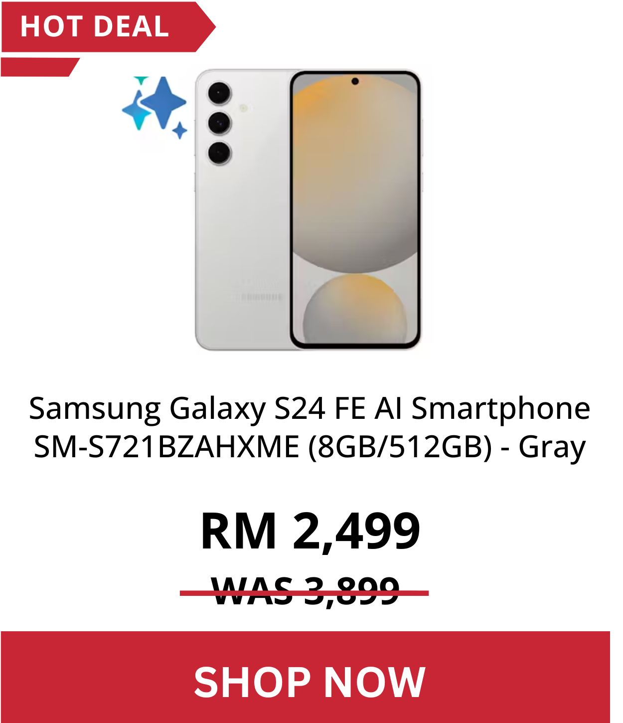 Samsung Galaxy S24 FE AI Smartphone SM-S721BZAHXME (8GB/512GB) - Gray