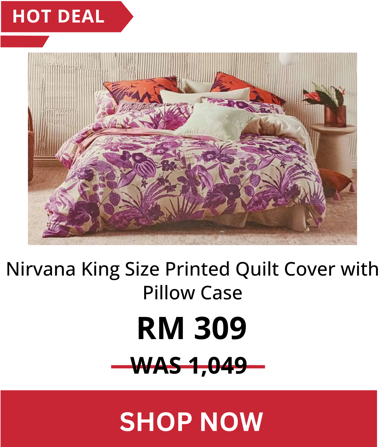 Nirvana King Size Printed Quilt Cover with Pillow Case