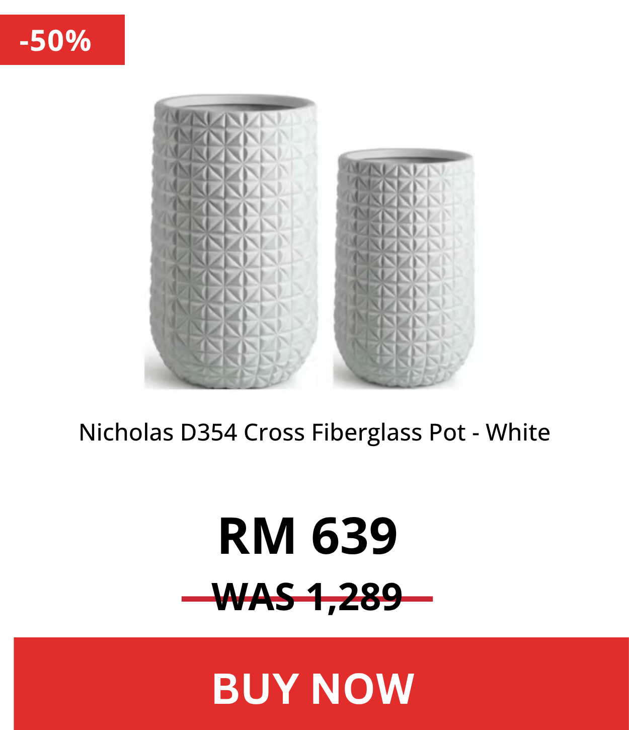Nicholas D354 Cross Fiberglass Pot - White