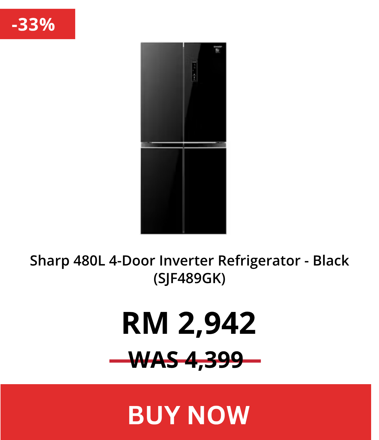 Sharp 480L 4-Door Inverter Refrigerator - Black (SJF489GK)