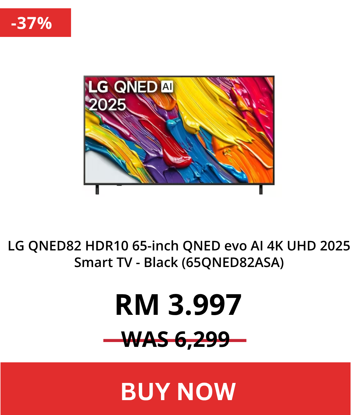 LG QNED82 HDR10 65-inch QNED evo AI 4K UHD 2025 Smart TV - Black (65QNED82ASA)