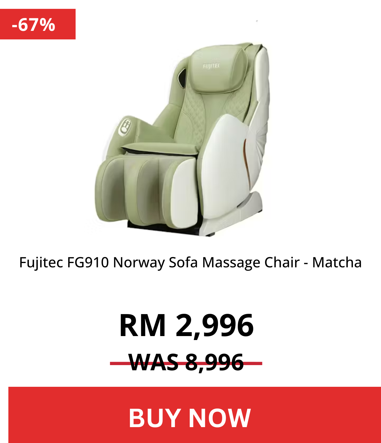 Fujitec FG910 Norway Sofa Massage Chair - Matcha
