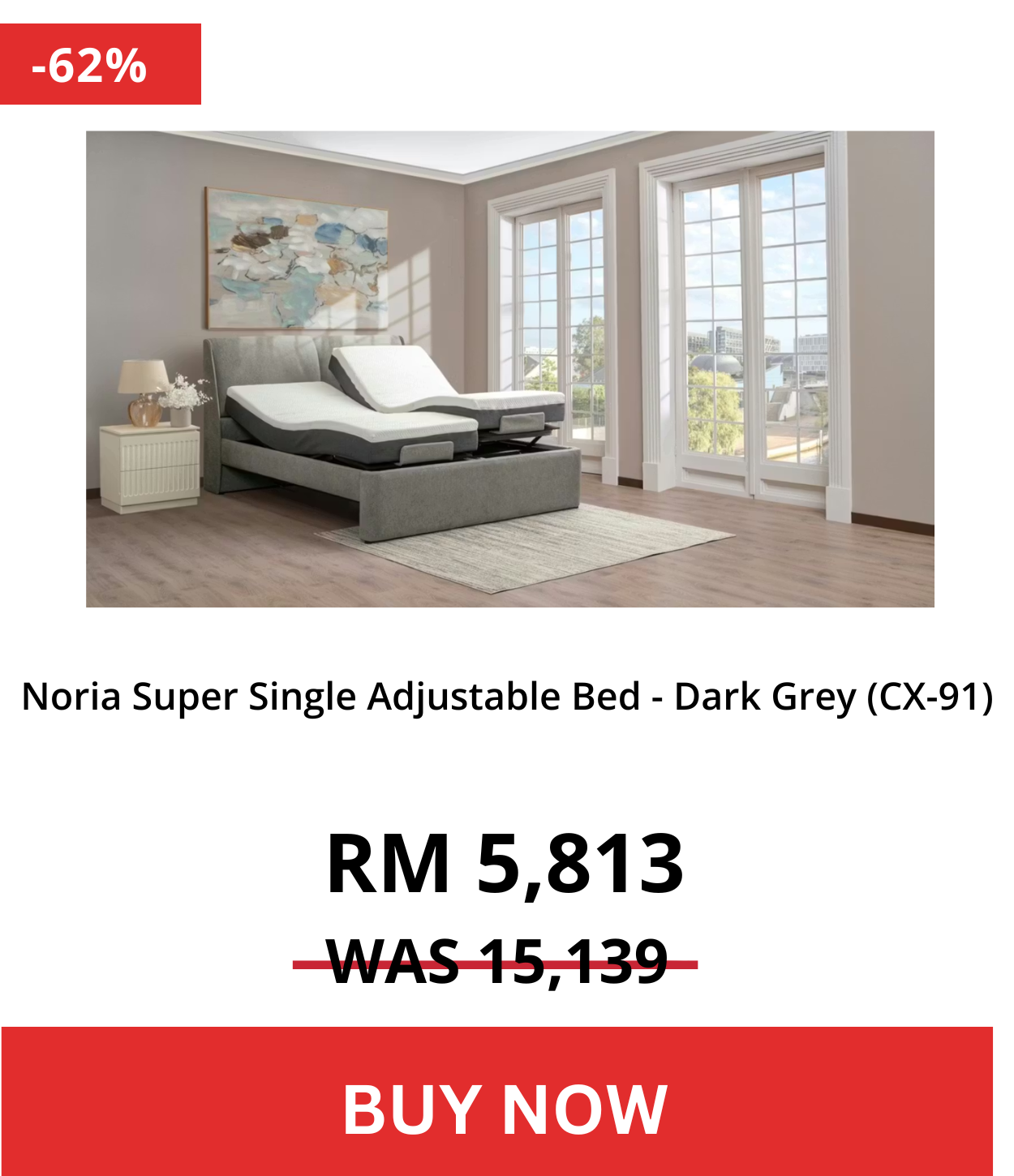 Noria Super Single Adjustable Bed - Dark Grey (CX-91)