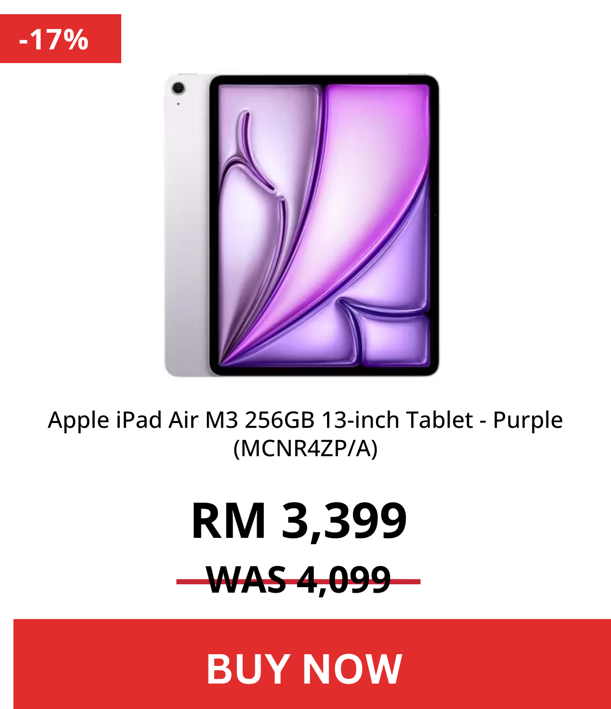 Apple iPad Air M3 256GB 13-inch Tablet - Purple (MCNR4ZP/A)