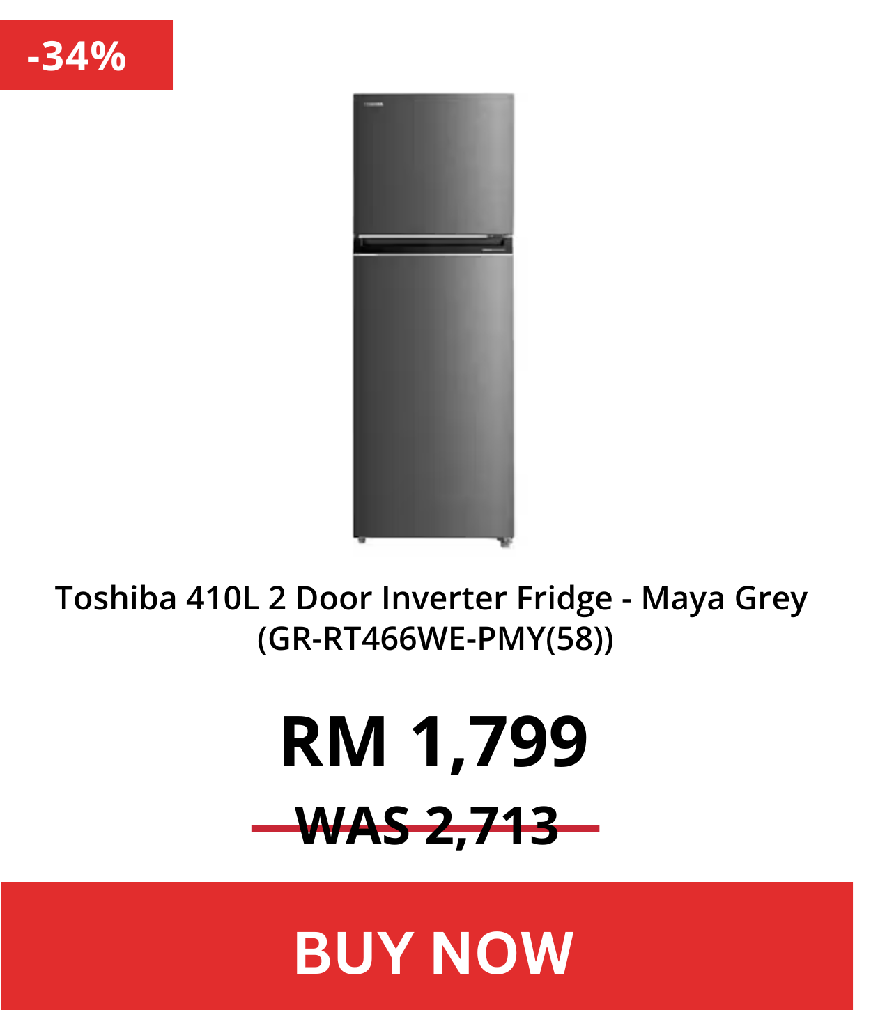 Toshiba 410L 2 Door Inverter Fridge - Maya Grey (GR-RT466WE-PMY(58))