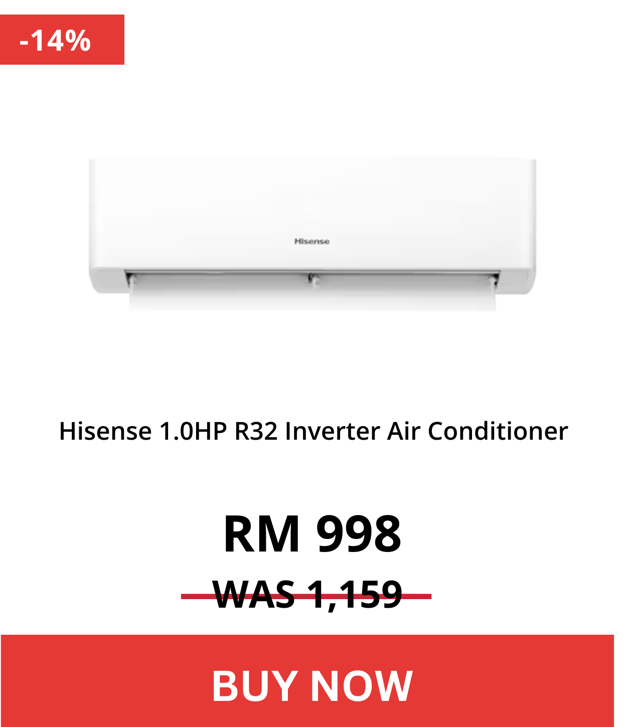 Hisense 1.0HP R32 Inverter Air Conditioner (AS10E4KAA)