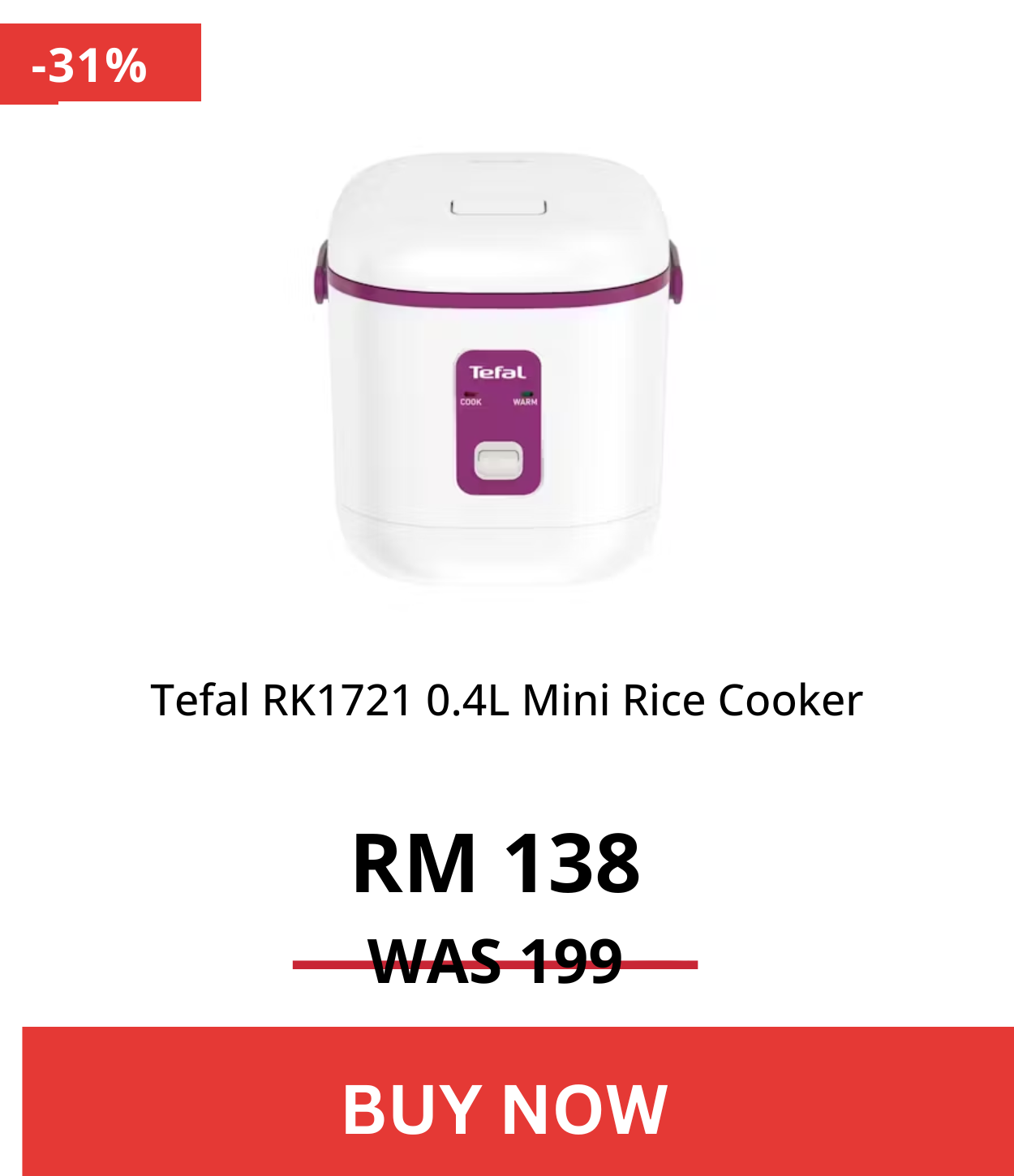 Tefal RK1721 0.4L Mini Rice Cooker