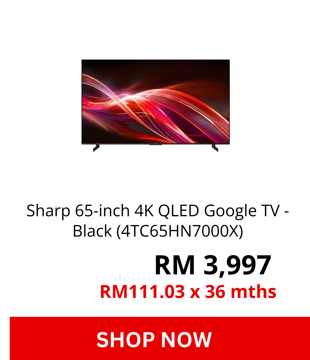 Sharp 65-inch 4K QLED Google TV - Black (4TC65HN7000X)