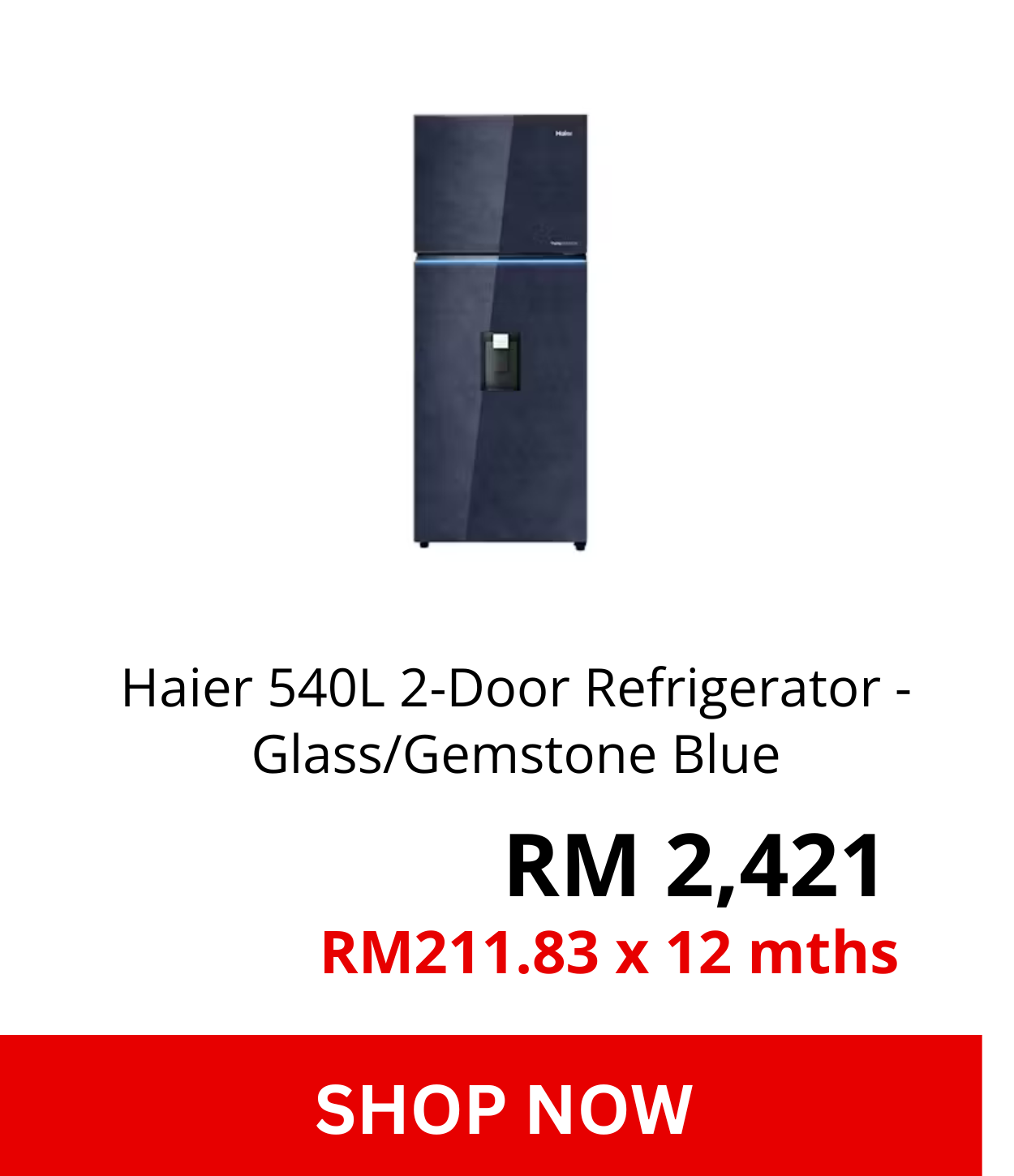 Haier 540L 2-Door Refrigerator - Glass/Gemstone Blue (HRF-IT540AG(GL)U1)