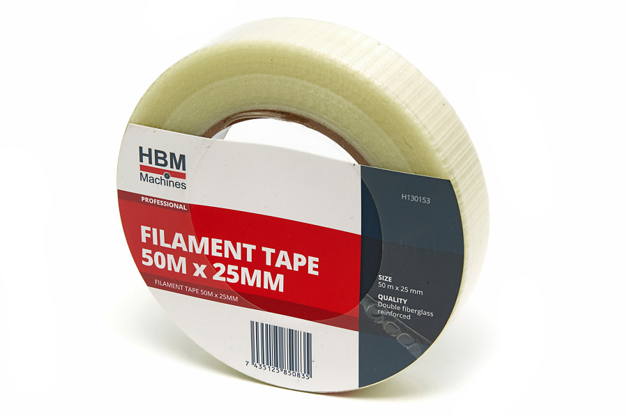 Image of HBM Dubbel Glasvezel Versterkte Filament Tape 50 Meter x 25 mm