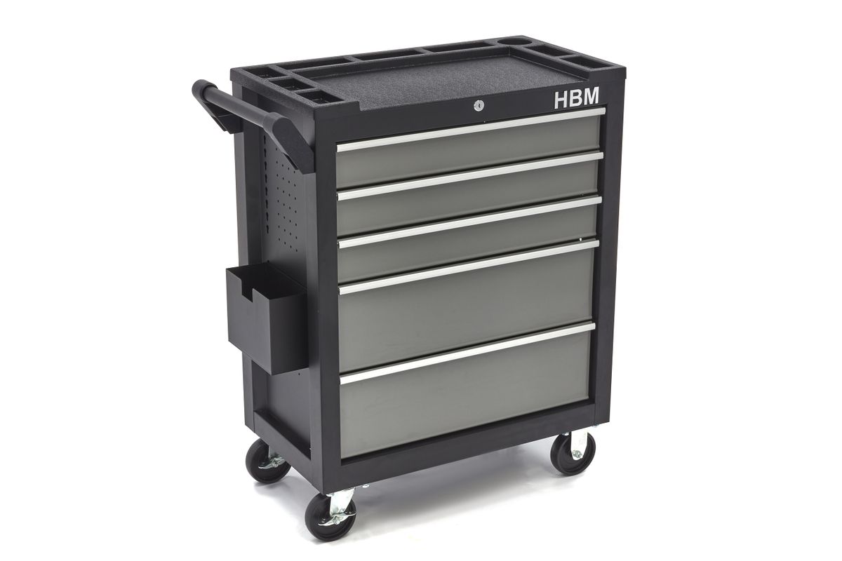 HBM deluxe gereedschapswagen, 5 laden, Klein, zwart, grijs