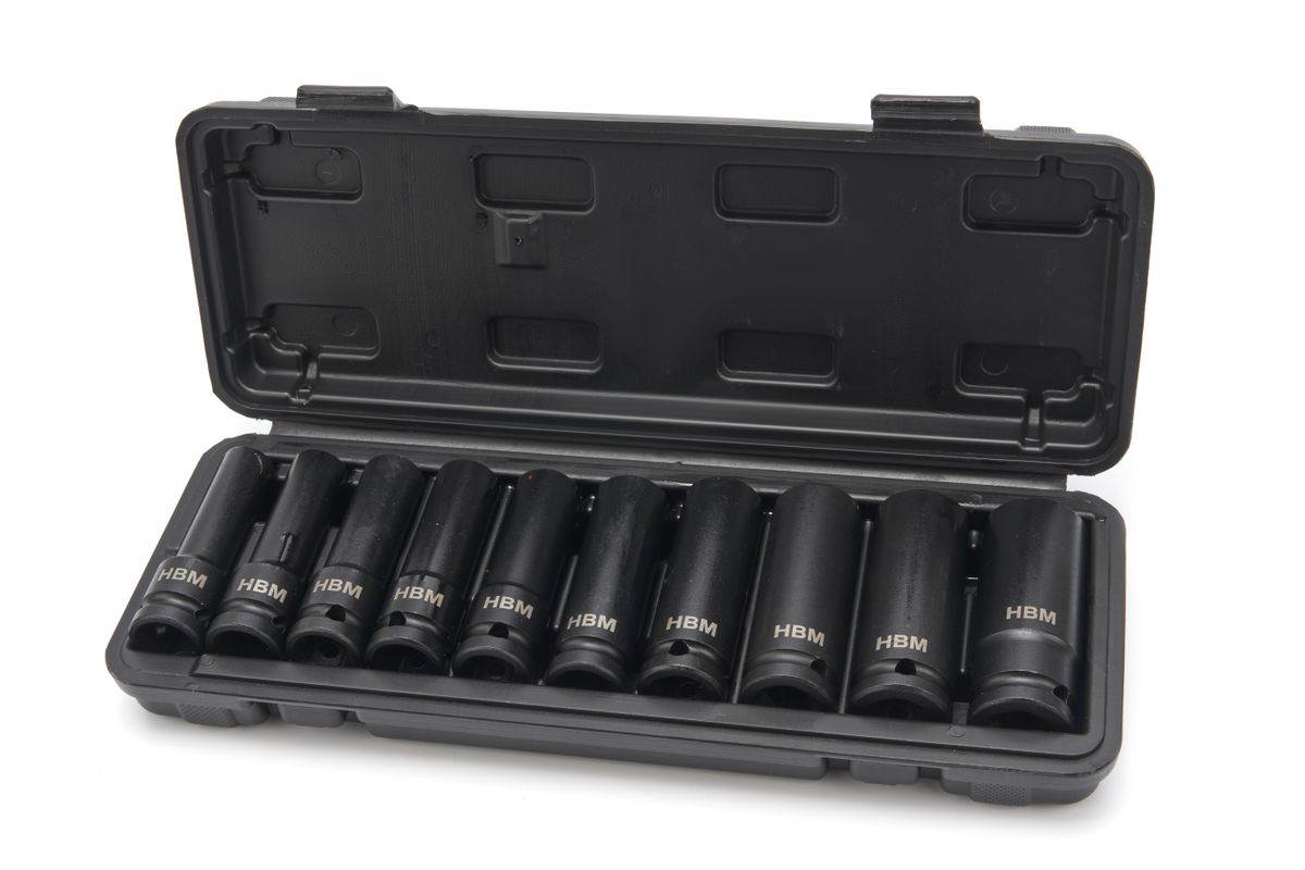 HBM diepe krachtdoppenset, 1/2 inch, metrische zeskant, 10-delig