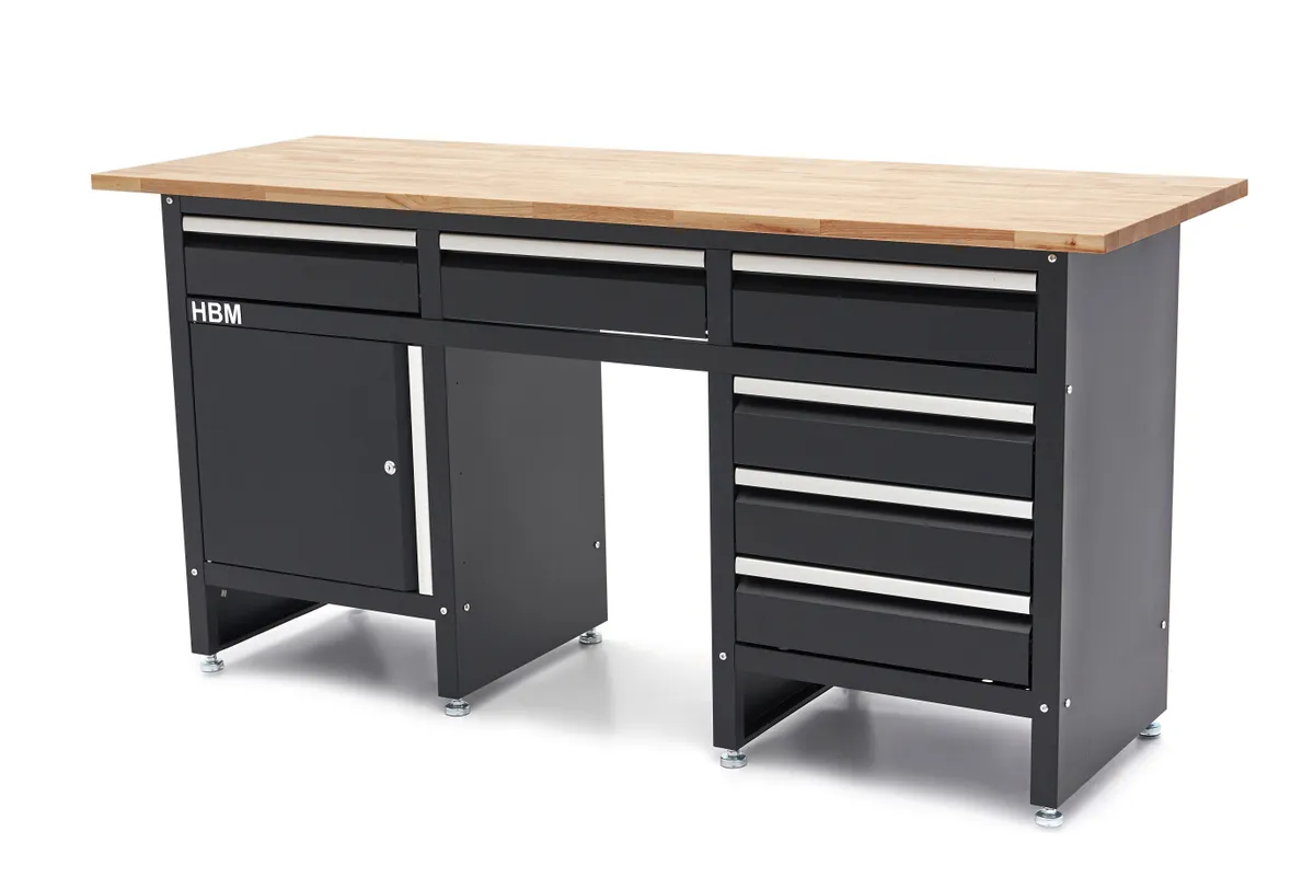HBM 171 Cm Werkbank Met 6 Laden 1 Deur en Massief Houten Werkblad
