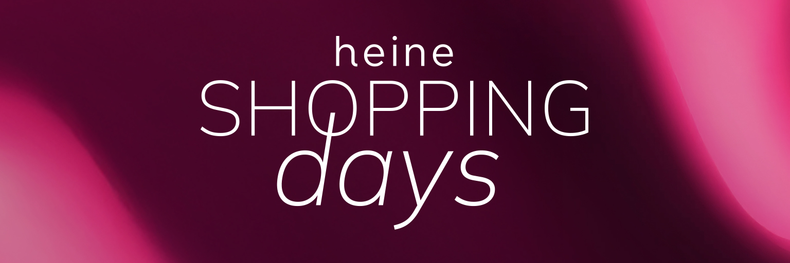 Weißer Text 'heine SHOPPING days' auf pinkem, verlaufendem Hintergrund.