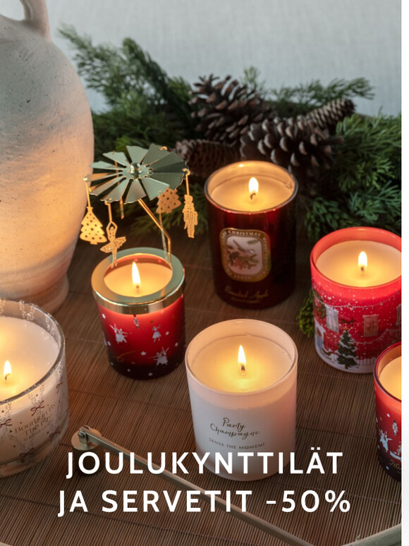 Joulukynttilät ja -servetit -50%