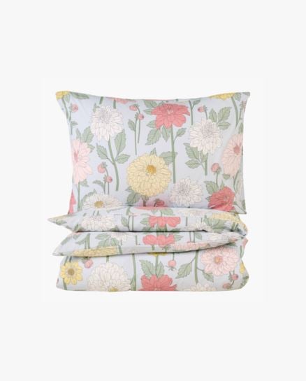 Dahlia pussilakanasetti puuvillaa moniv&auml;ri/sininen