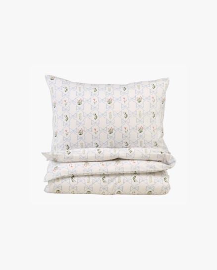 Flowers in bows pussilakanasetti puuvillaa moniv&auml;ri/sininen