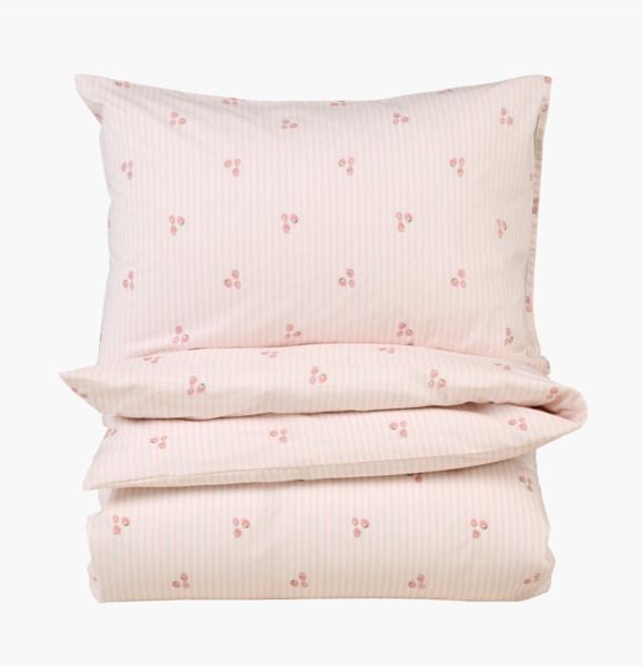 Strawberry stripe påslakanset i bomull rosa